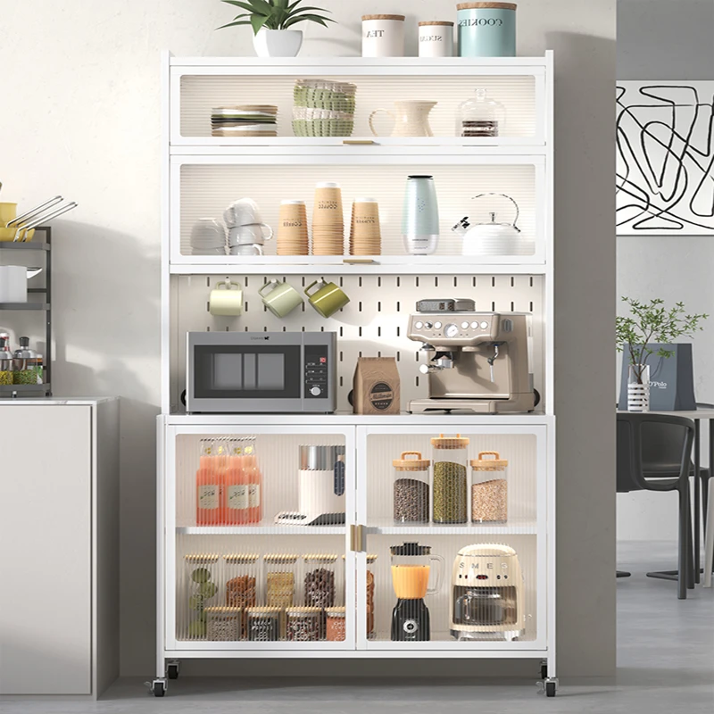 碗橱柜厨房置物架落地多层家用多功能翻盖收纳柜子储物柜带门防尘
