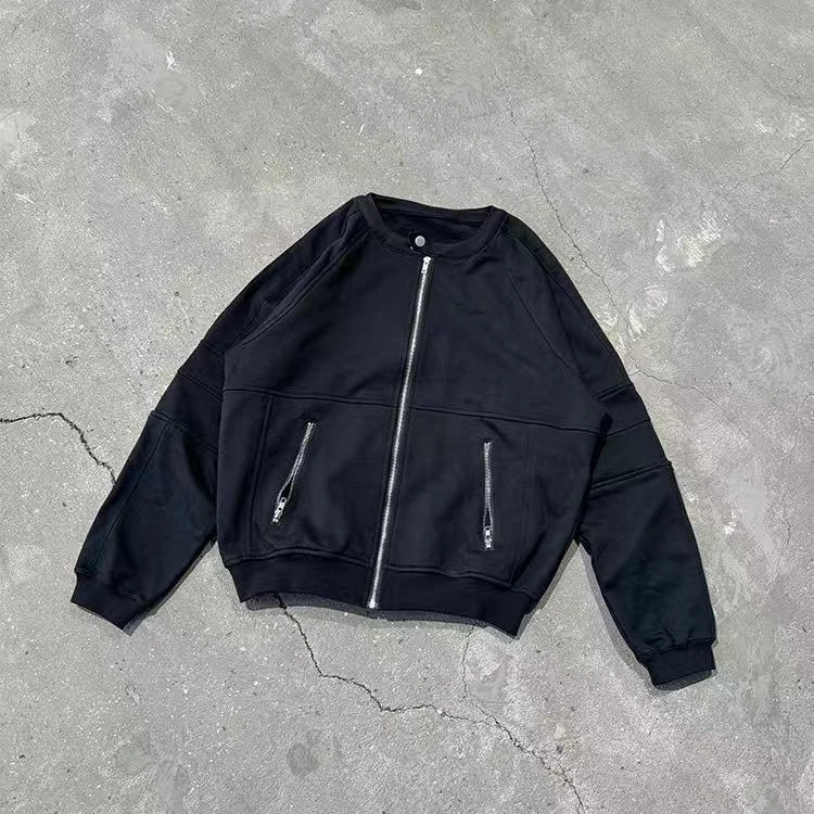 「POKERS」“Biker jacket”解构分割宽松多机车插肩卫衣夹克圆领