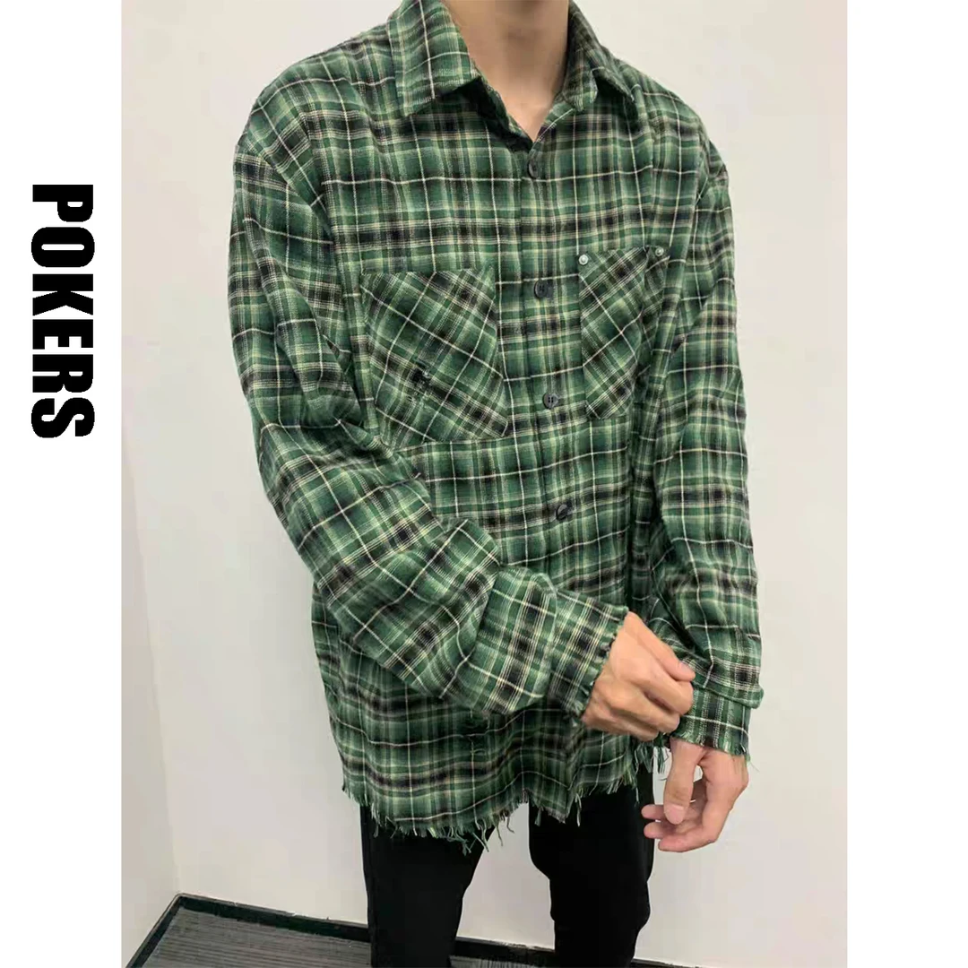 「POKERS」2023FW part.小众破坏铆钉水洗溜须绿衬衫男女打底通勤