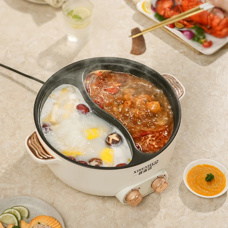 独立档位鸳鸯锅家用多功能料理锅电煮锅一体式电火锅不粘炒菜煮饭