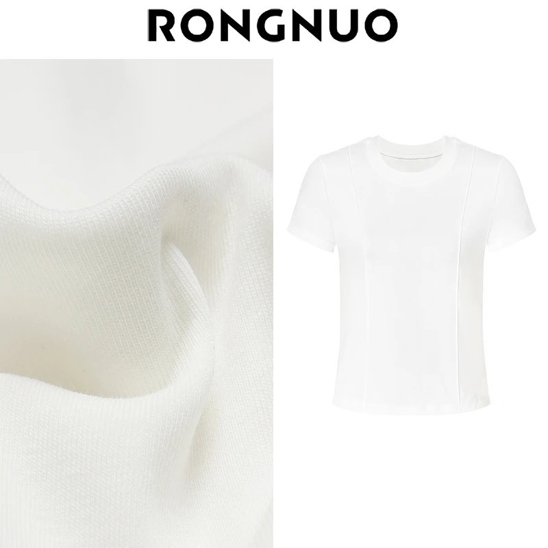 4091【M】2024春新品收腰短款正肩弹力棉T恤辣妹风休闲百搭女士时尚