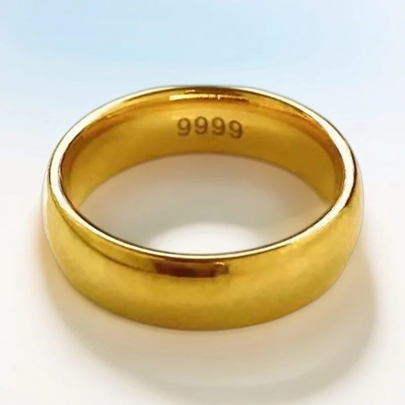钛钢戒指 【升级款】经典亮面光面金色情侣实心不掉色素款戒指