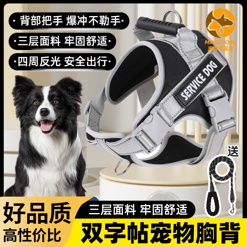 狗狗牵引绳夜用反光背心式可调节遛狗绳防脱中大型犬狗链子狗绳子
