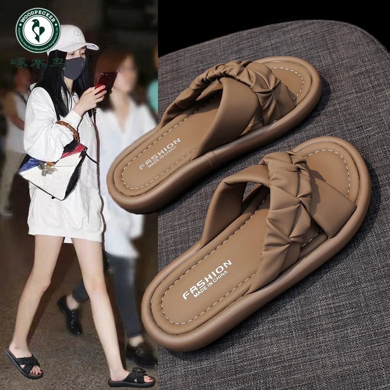 啄木鸟2025夏季新款网红爆款拖鞋女韩版ins外穿厚底百搭休闲凉拖