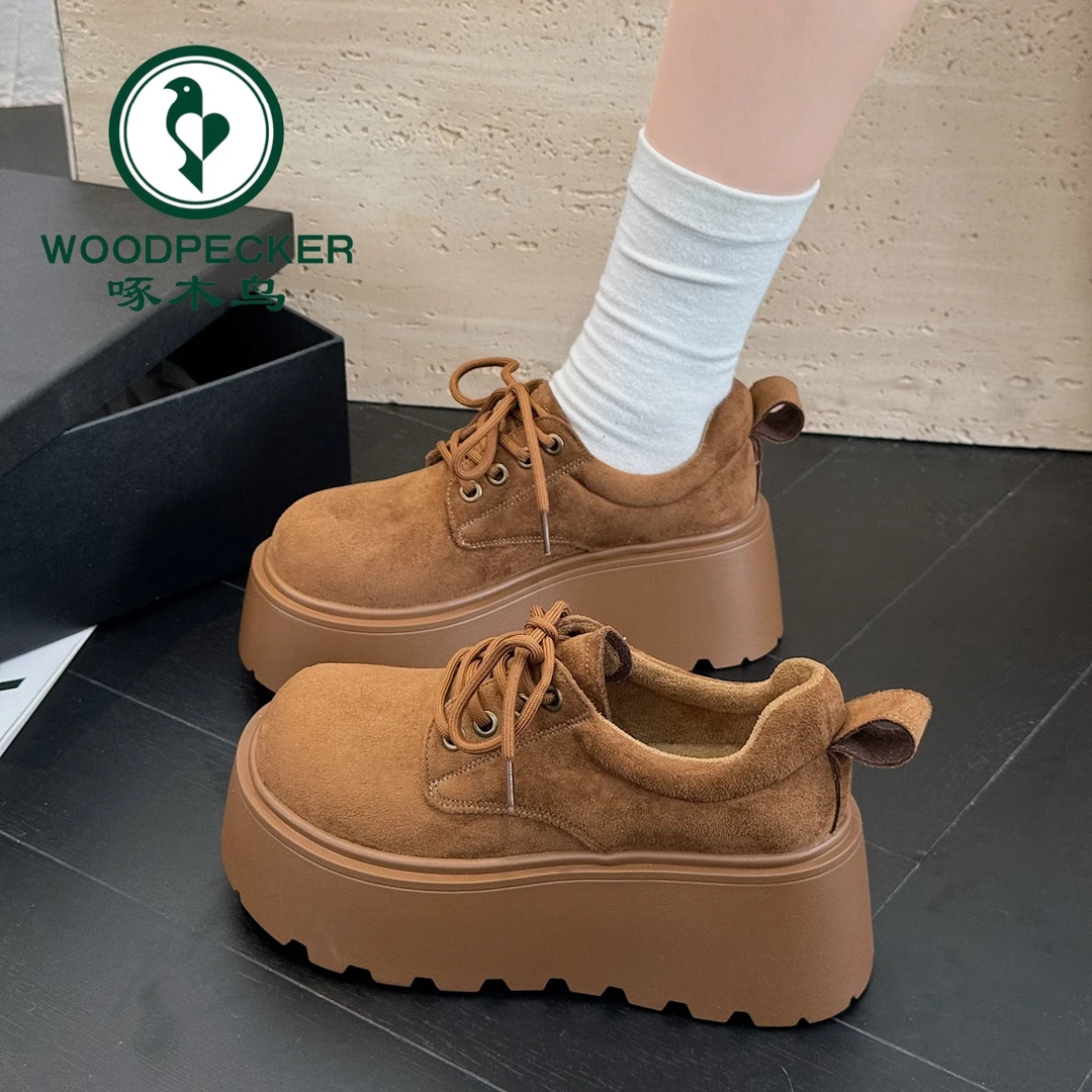 啄木鸟复古松糕厚底乐福鞋女英伦风小个子增高大头休闲单鞋小皮鞋
