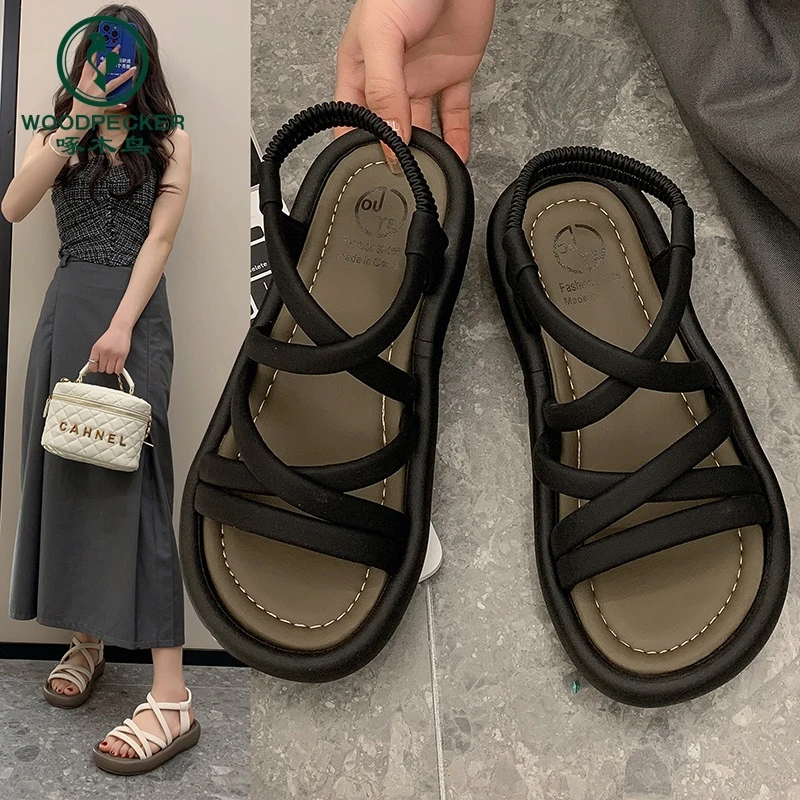 啄木鸟厚底罗马凉鞋女2025新款夏仙女风配裙子时尚休闲运动沙滩鞋