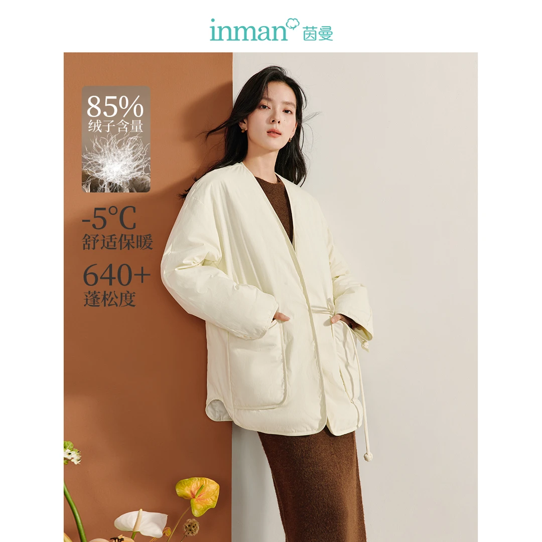 茵曼2024冬季新款女羽绒服短款外套气质女装鸭绒中长款中式爆款