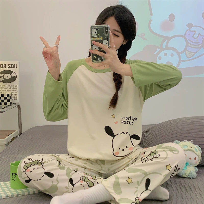 【肉总破价福利】新款睡衣女春秋季长袖可爱大码薄款宽松家居服套装