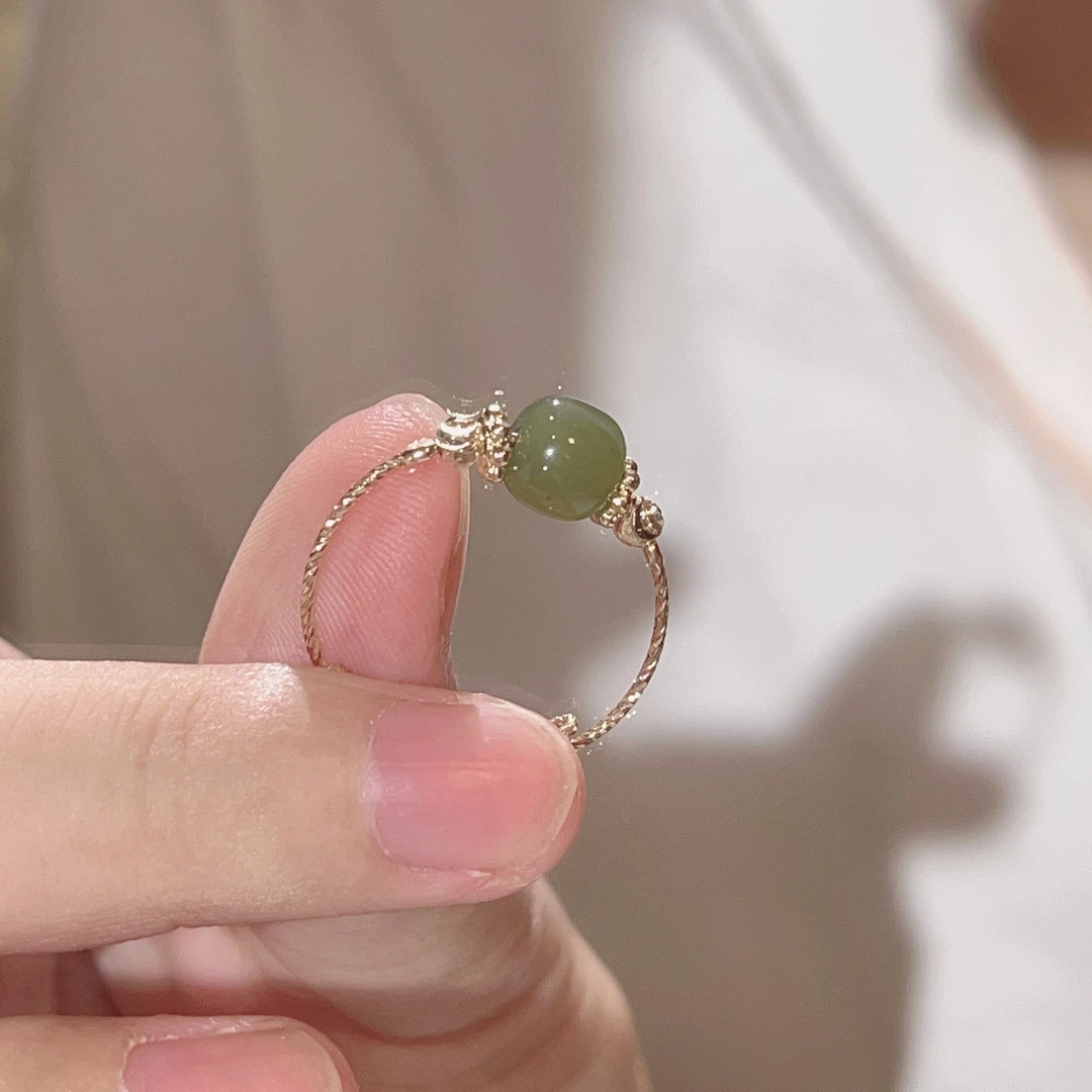 非金属戒指 新中式仿玉石戒指开口可调节古风甜美简约百搭配饰