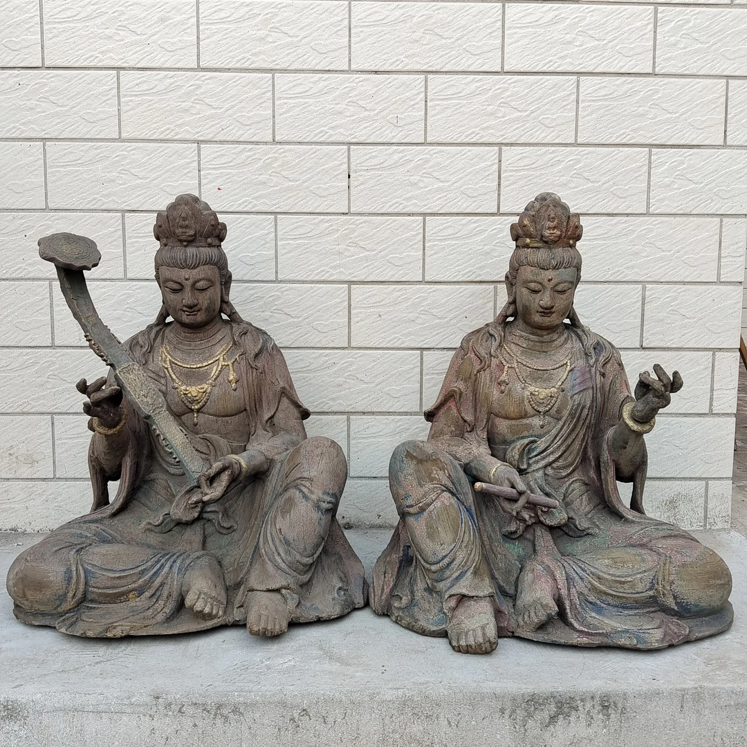 木雕素色文殊普贤菩萨一对高60厘米1600一尊