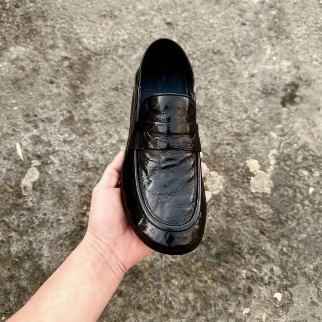 男鞋2024真牛皮商务休闲板鞋新款低帮男士一脚蹬休闲纯皮男豆豆鞋