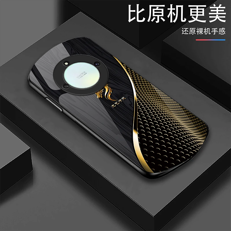 适用【荣耀X40】定制优雅木纹龙气冲天弧形玻璃防摔手机壳