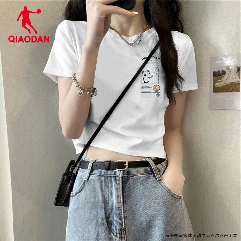 中国乔丹短袖女2024春夏季正品休闲百搭印花潮流上衣女短款半袖女