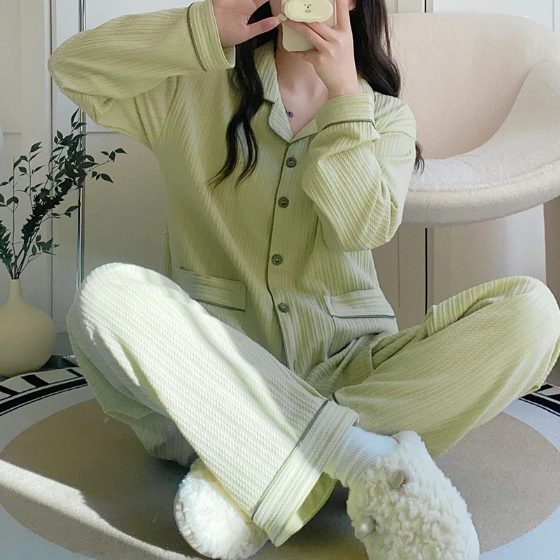 长袖睡衣女春秋季高级感纯棉2023年新款爆款简约开衫家居服可外出