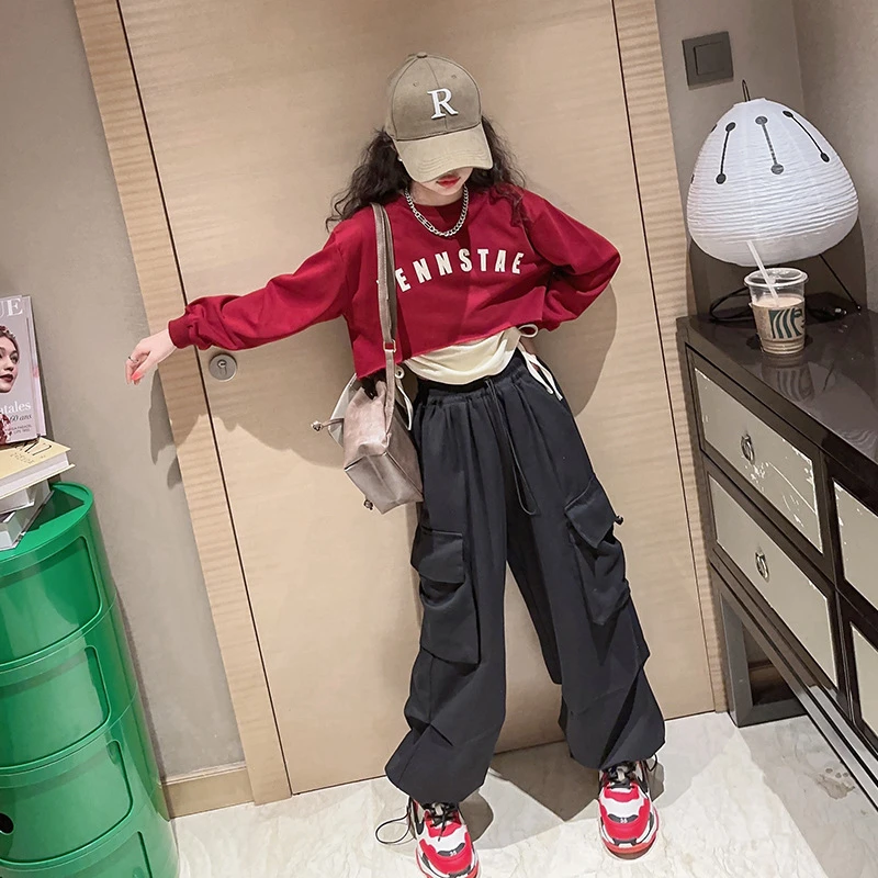 女童爵士舞服2023新款韩版长袖儿童运动街舞服宽松时尚炸街走秀服