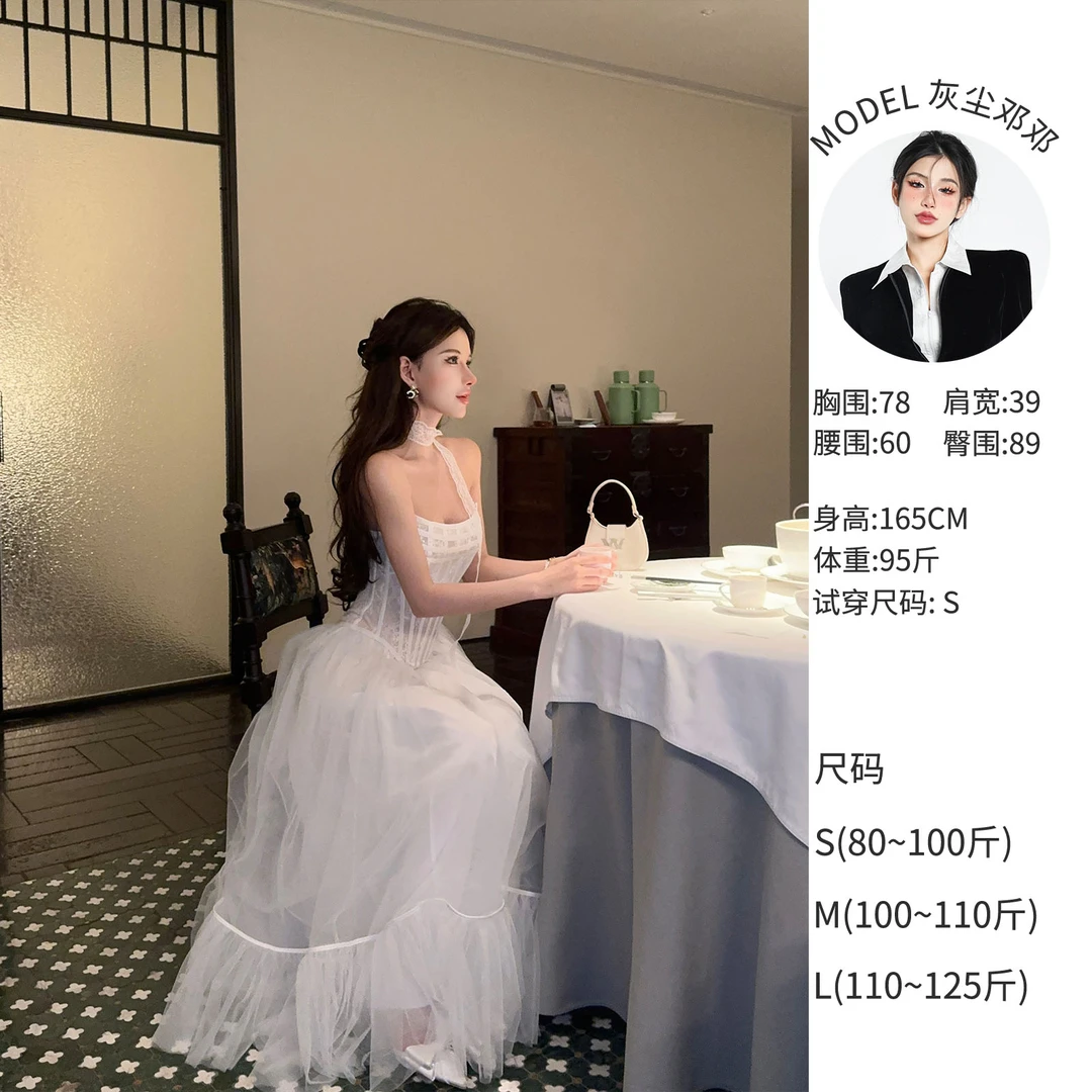 灰尘邓邓 显瘦气质法式小众长款宴会高腰设计上下装 D24B3248