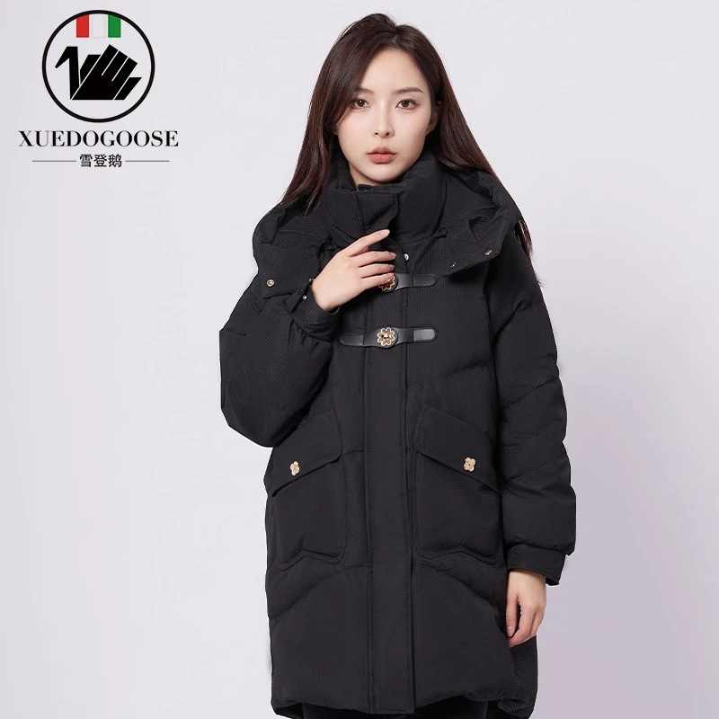 【惠小慧 】冬季中长款保暖白鸭绒户外连帽女装羽绒服003