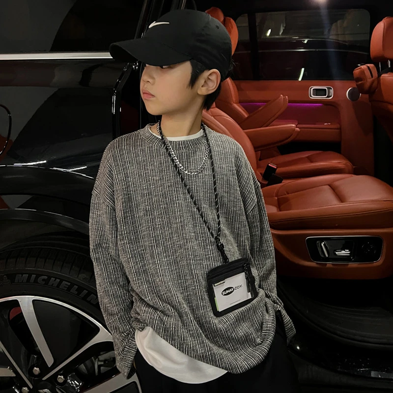 【DY920】2025春装男童320克坠感长袖T恤儿童简约打底衫中大童上衣