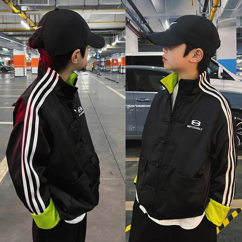 【现货】2024春款儿童男童拼接中国风外套中大童新中式宽松外套潮