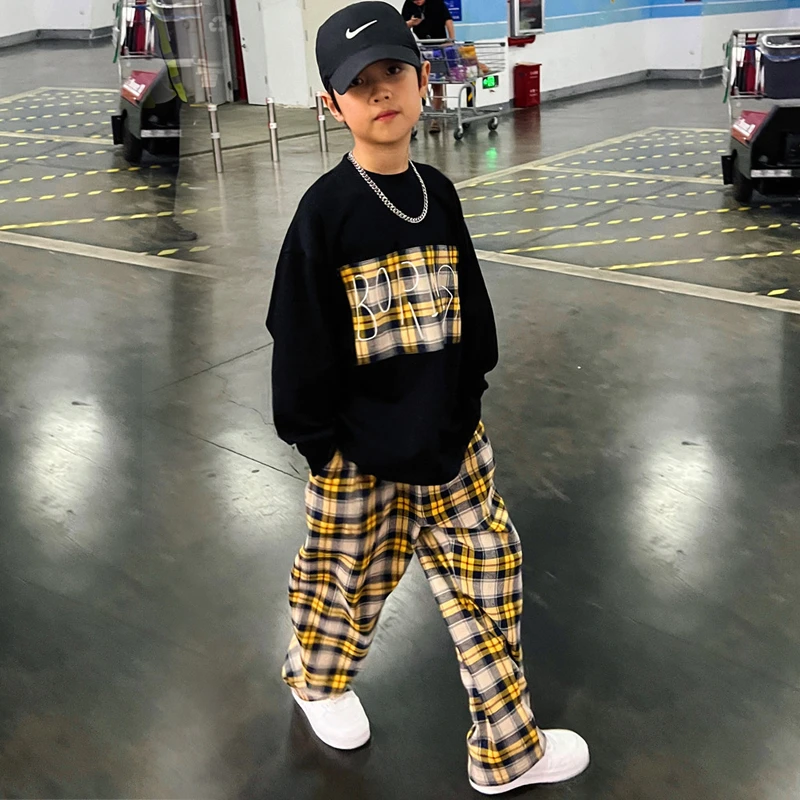 【DY918】2024秋装男童长袖T恤格子宽松阔腿裤套装中大童两件套潮