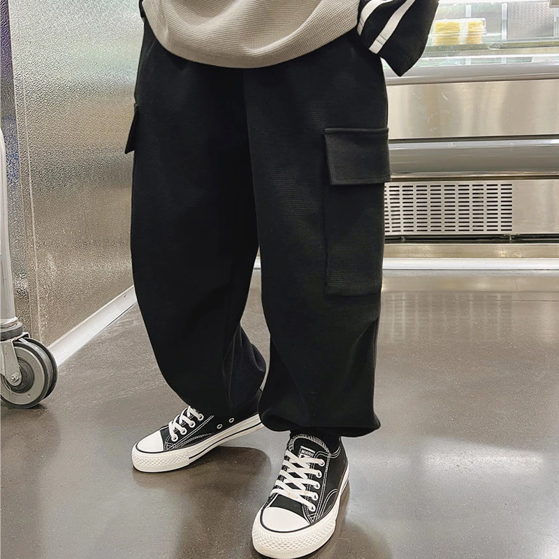 【DY827】2024春秋新品儿童男童休闲工装裤中大童宽松黑色长裤洋气