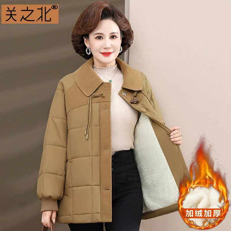 妈妈棉袄加绒加厚冬季母亲外套中老年人女装棉衣洋气50-60岁棉服