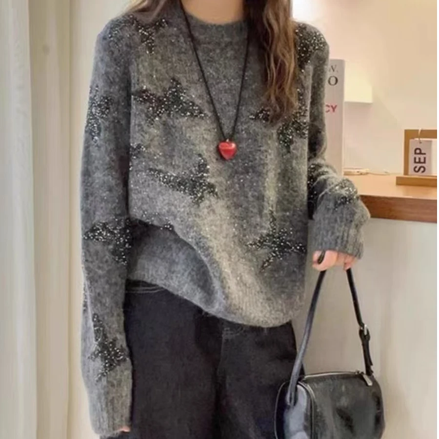 80256时尚亮片蝴蝶结针织衫-X