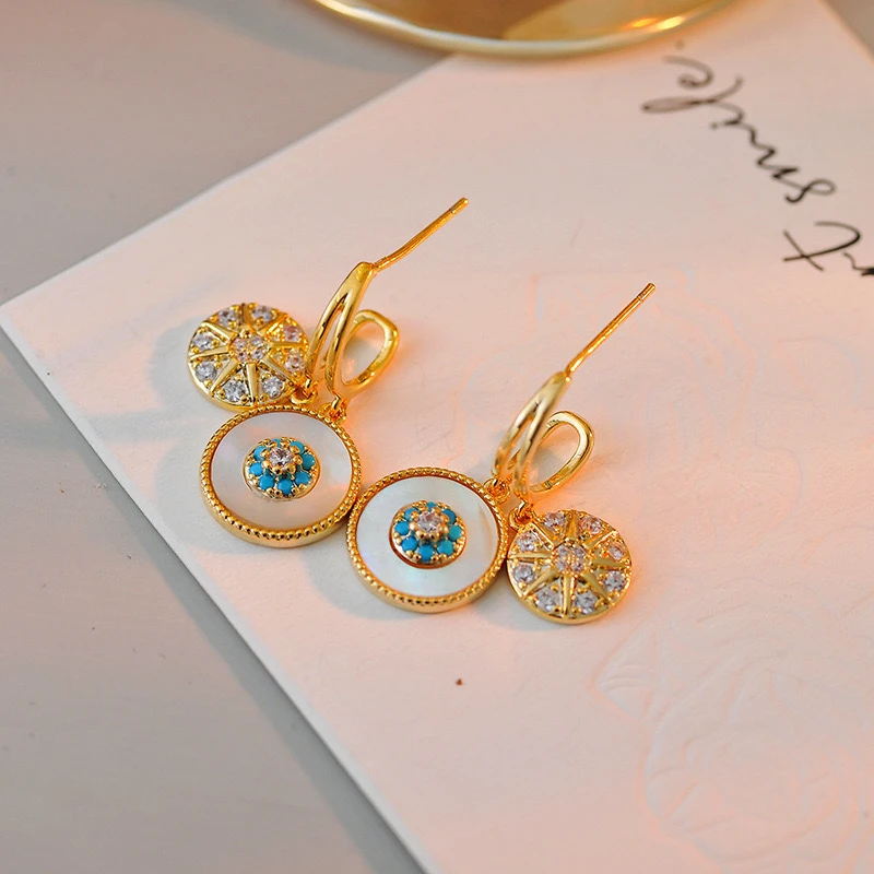 铜合金贝壳耳饰 E5011芒星铜合金耳钉海De女儿轻奢复古