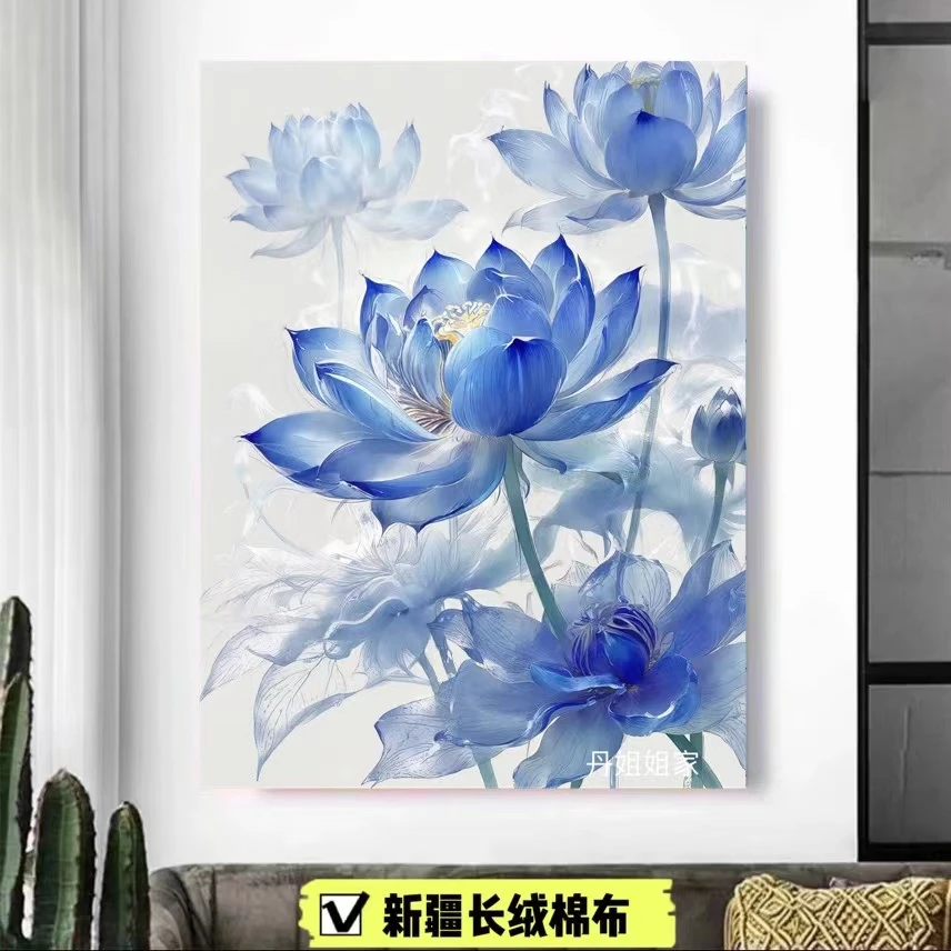 【新疆长绒棉布】十字绣 6631看莲取静，大格尺寸60x80