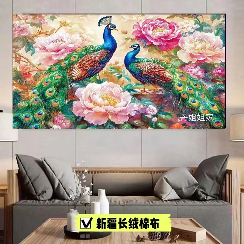 【新疆长绒棉布】十字绣6671花间孔雀，大格尺寸60x 90G3