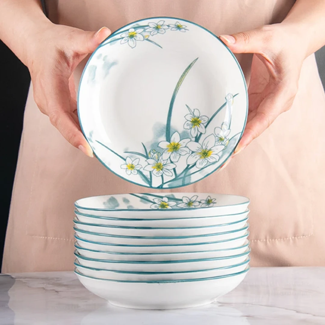 水仙花6.25英寸盘10个装家用田园风陶瓷釉下彩餐具