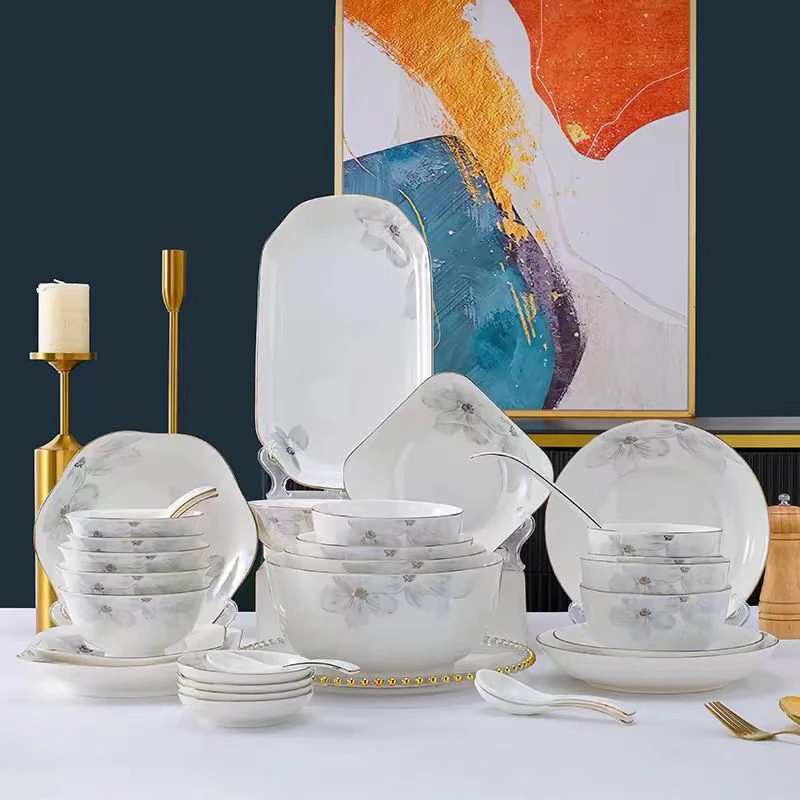 【陶园春】烟雨薄雾16件套轻奢高档家用陶瓷餐具碗盘碟