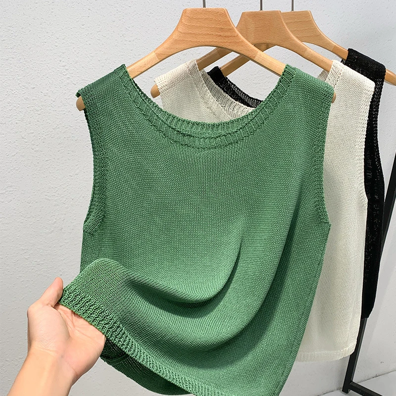针织背心女外穿2024新款女装纯色圆领叠穿内搭打底衫针织外搭开衫