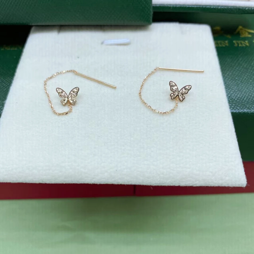 #6049玫瑰金18K金碎金金蝴蝶气质耳线时尚百搭简约