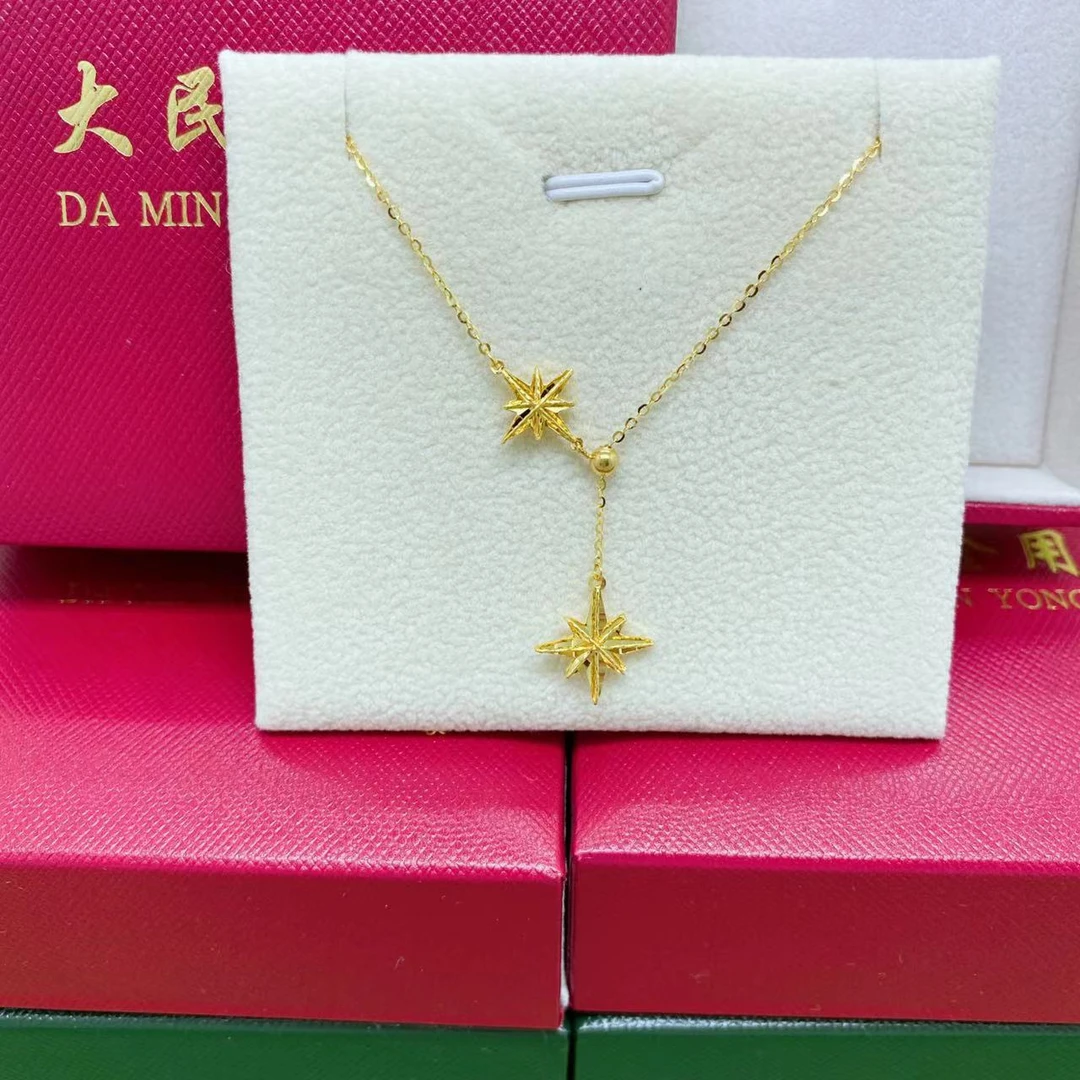 #8011足金999八芒星5G黄金流苏套链