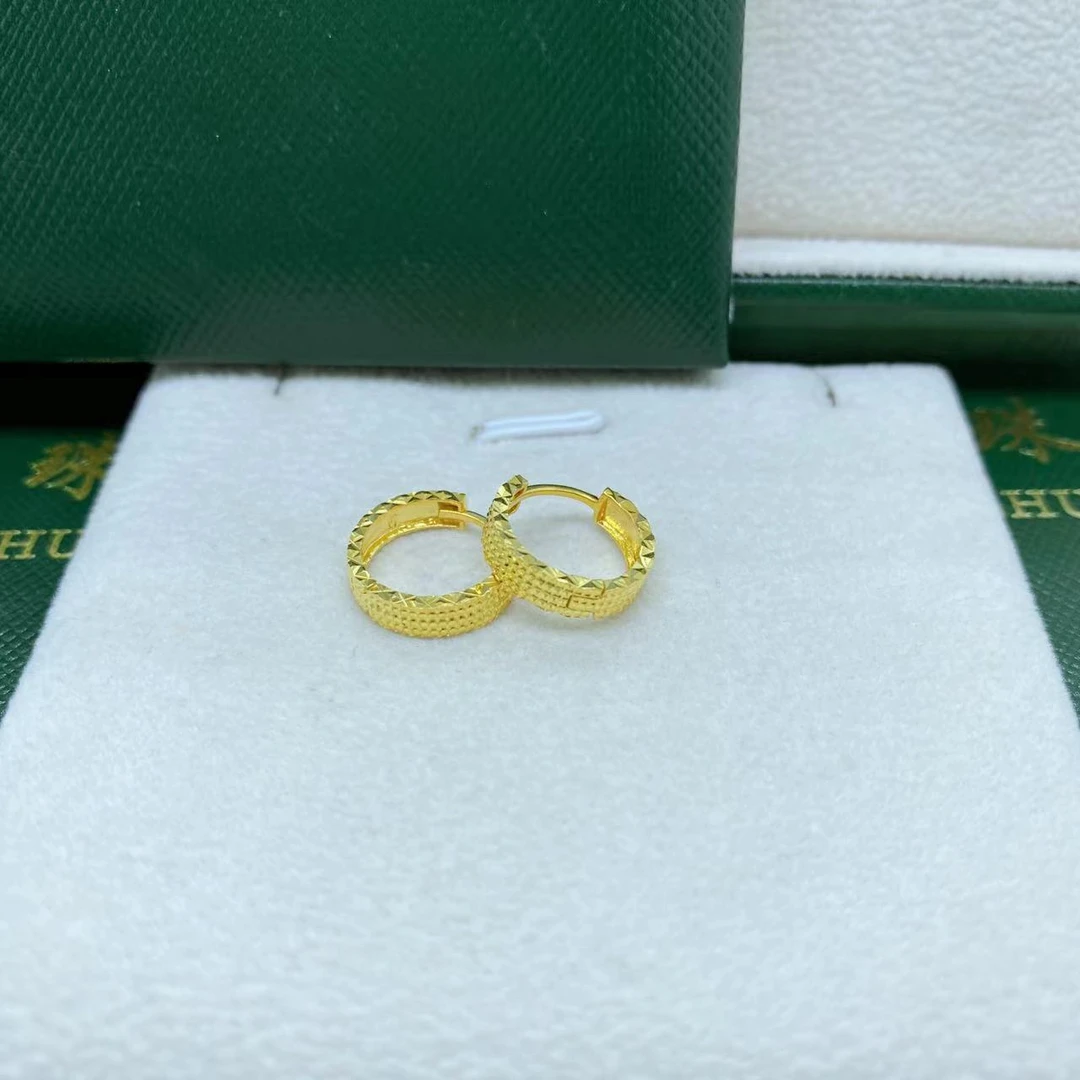 #7016黄18K金Au750精品车花耳扣百搭简约经典
