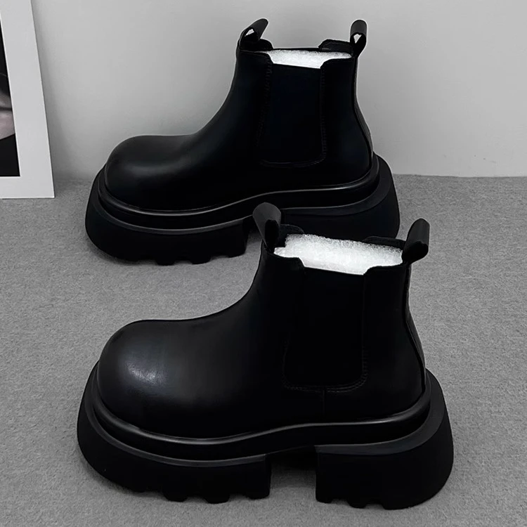 切尔西百搭马丁靴女2024秋季新款英伦风复古松糕增高厚底烟筒短靴