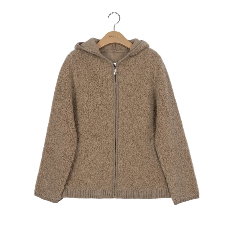 敦奴dunnu保暖羊毛衫针织厚款复古棕羊毛开衫加厚外套FT572167