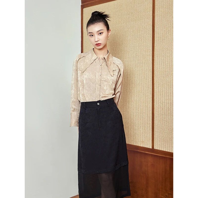 敦奴dunnu复古长袖气质小众衬衫通勤提花百搭时尚衬衣NS332123