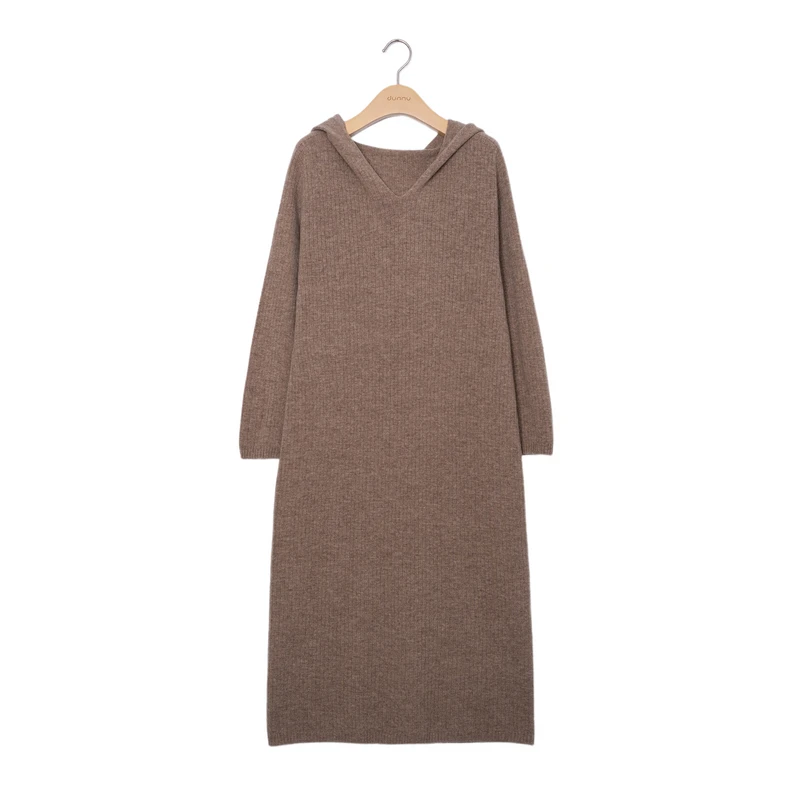 敦奴dunnu针织裙气质休闲百搭连帽中长款秋冬FT552102