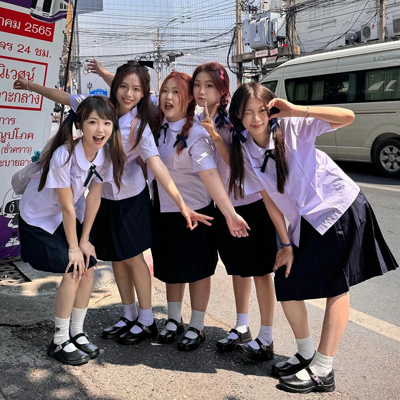 (高品质)泰国泰式校服毕业班服套装高初中生英伦学院风jk衬衫夏季