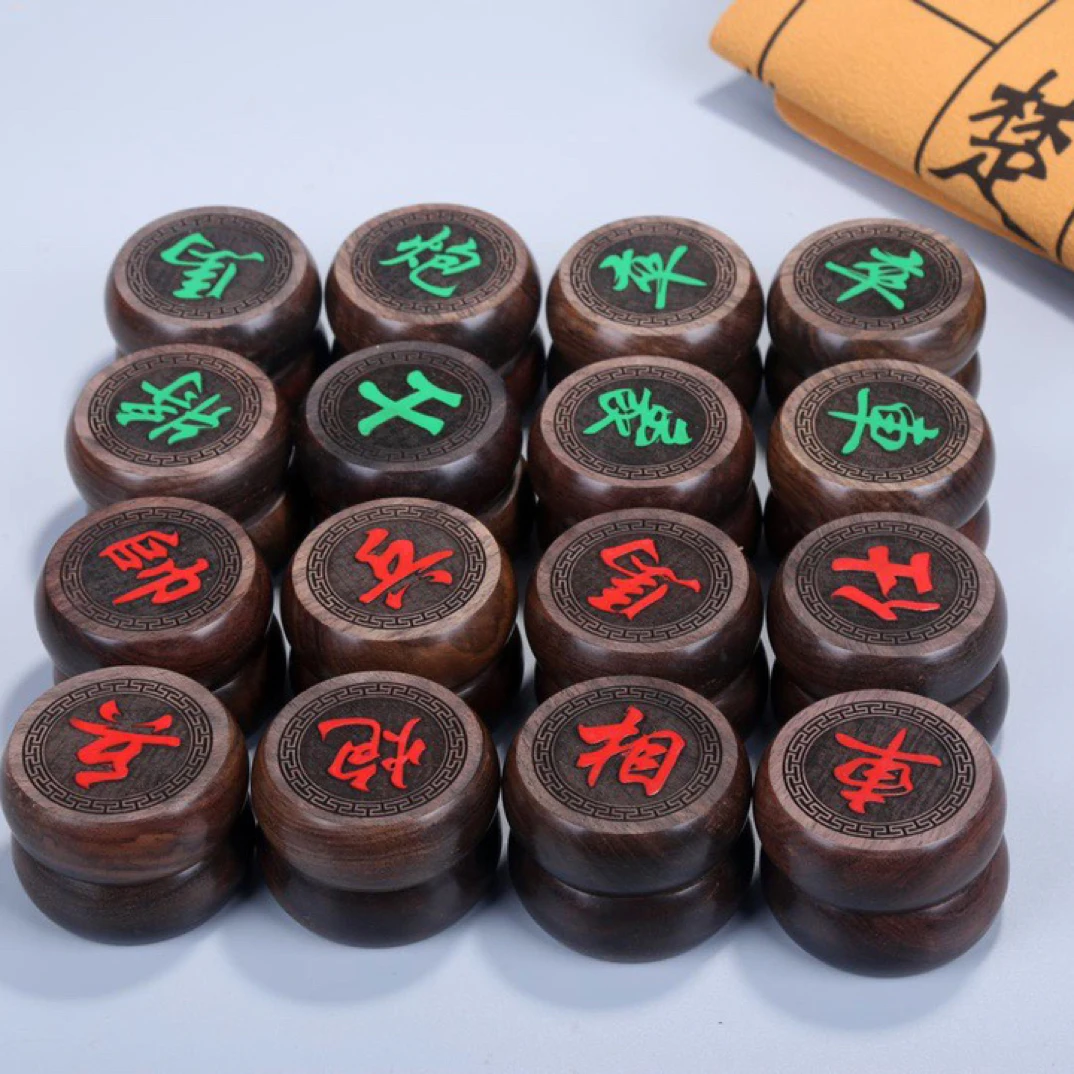 T6黑檀木中国象棋 6号直径5.8 单棋子+皮革棋布