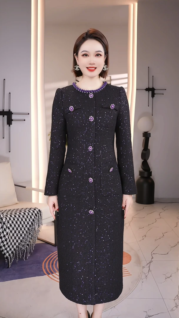 【深圳薇姐青仓】I【小香风满天星】原创高端大码显瘦气质连衣裙 002