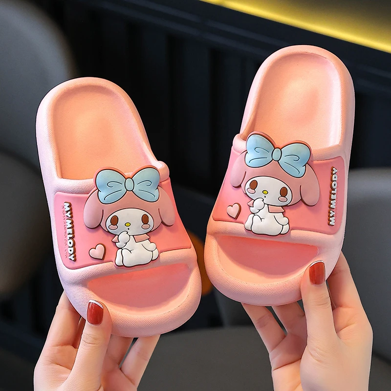 正品三丽鸥儿童拖鞋夏季新款美乐蒂女童女孩卡通轻便外穿一字凉拖