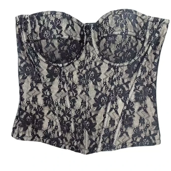 BFV STUDIO 辣妹鱼骨胸衣 纯欲性感蕾丝带胸垫聚拢外穿显瘦修身