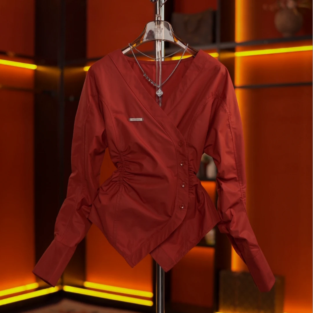 roiltrou2024秋季新品时尚休闲复古红色系长袖衬衣SV0924311049