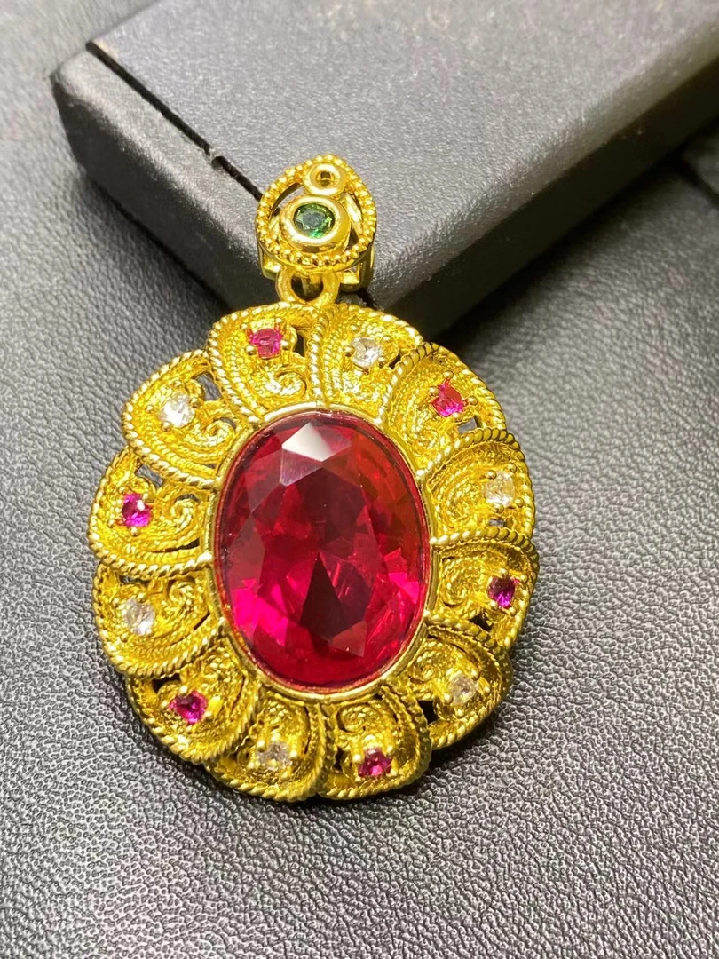 CT3260 培育鸽血红宝石吊坠-多样只发一件配长麻花链