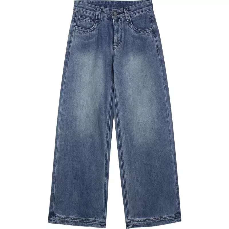 VintageTang复古水洗蓝色低腰阔腿牛仔长裤显瘦直筒拖地裤子骁叁
