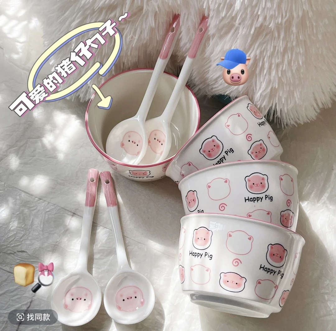 【网红餐具】可爱吃饭碗米饭碗情侣陶瓷沙拉碗家用学生螺蛳粉碗