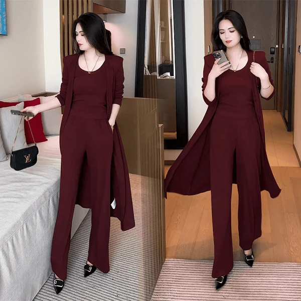 秋季新款针织三件套气质显瘦时尚洋气时尚减龄套装长款修身